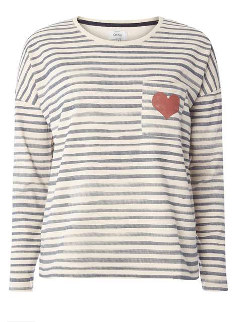 **Only Blue And White Stripe Heart Pocket Sweatshirt